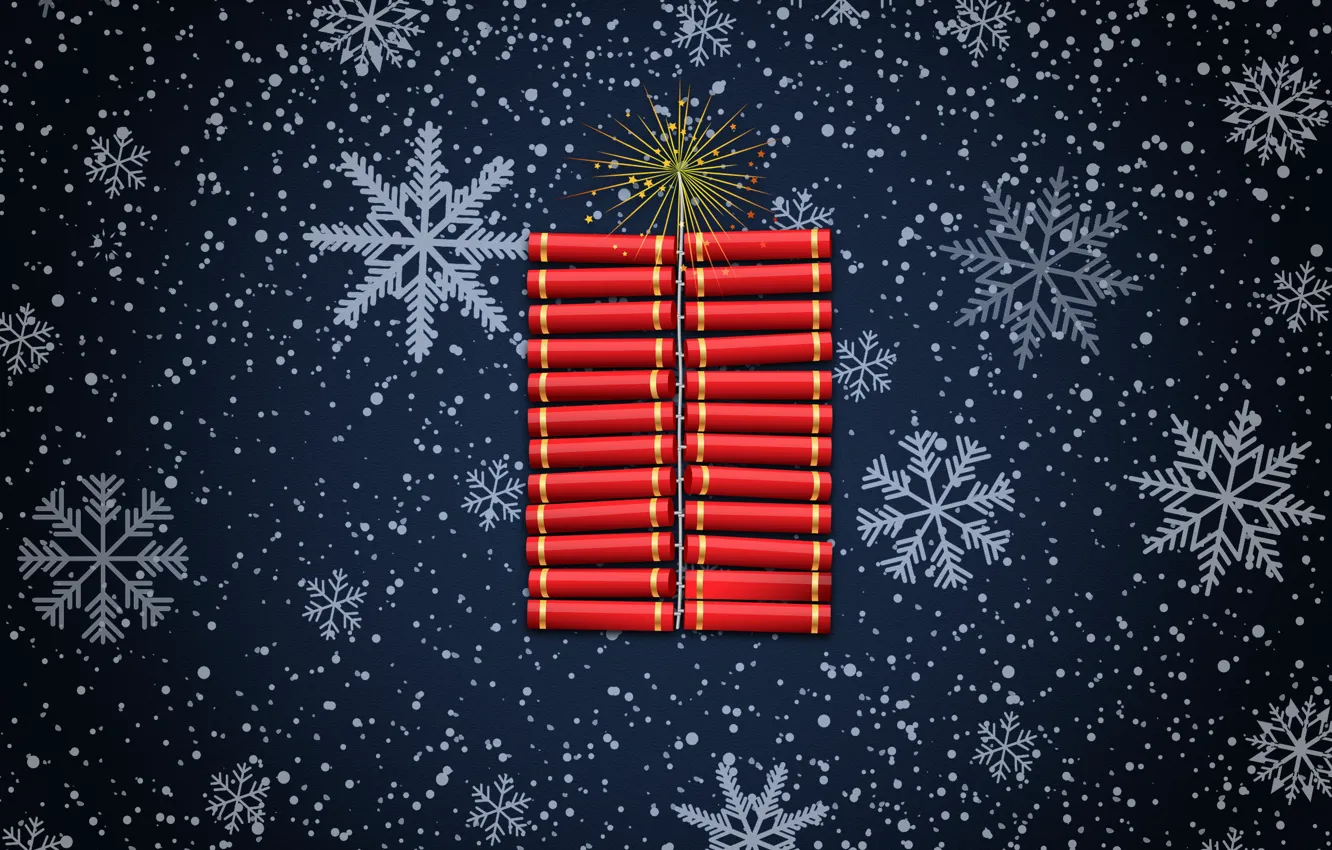 Photo wallpaper Minimalism, Snow, New Year, Christmas, Snowflakes, Holiday, Mood, Fireworks