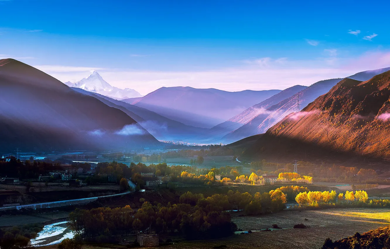 Photo wallpaper mountains, valley, Tibet, tibet, Xinduqiao