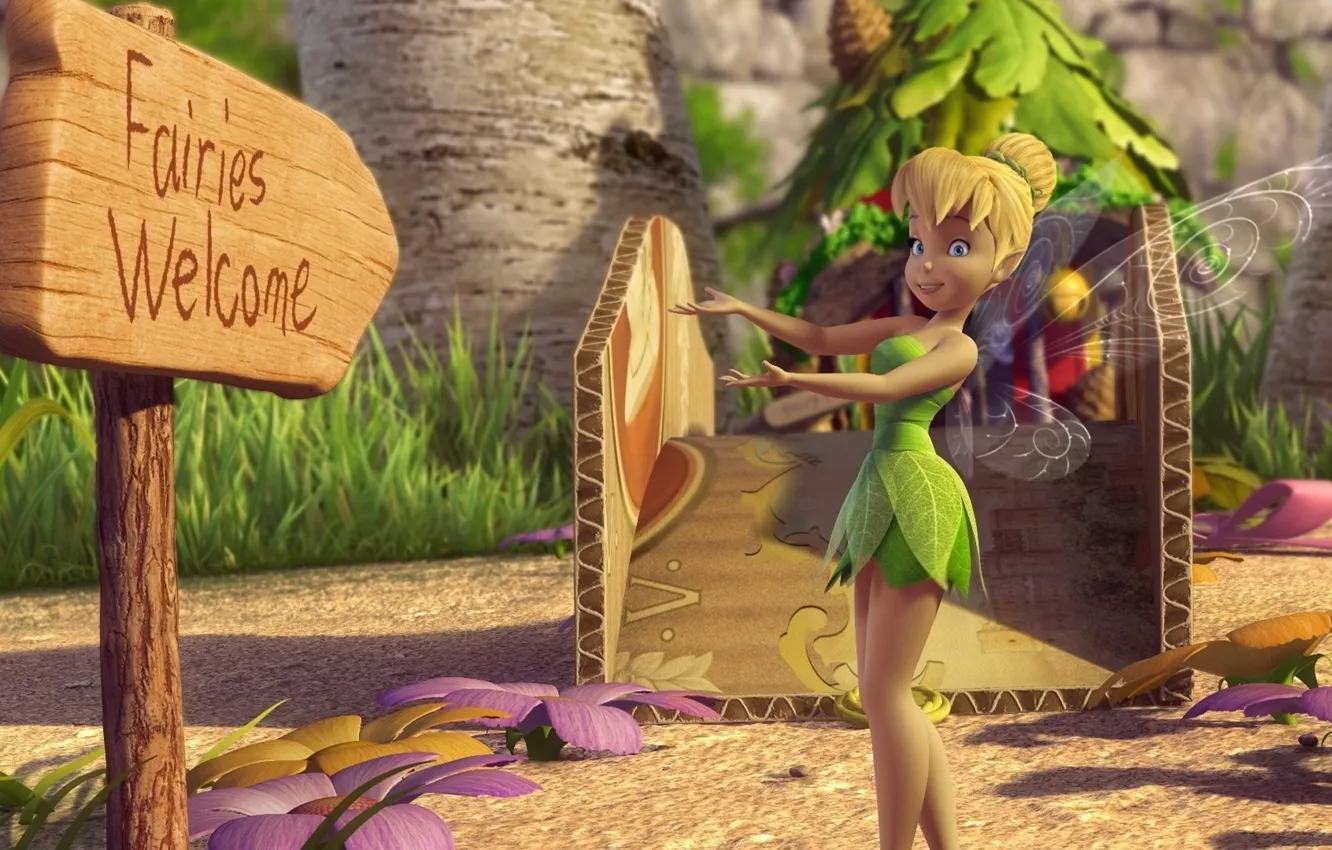 Photo wallpaper Disney, long hair, dress, nature, wood, fairy, wings, blue eyes