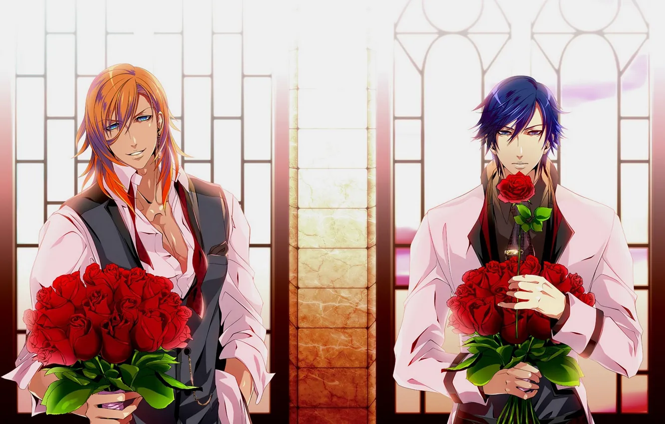 Photo wallpaper flowers, anime, art, guys, bouquets, Uta no Prince-sama