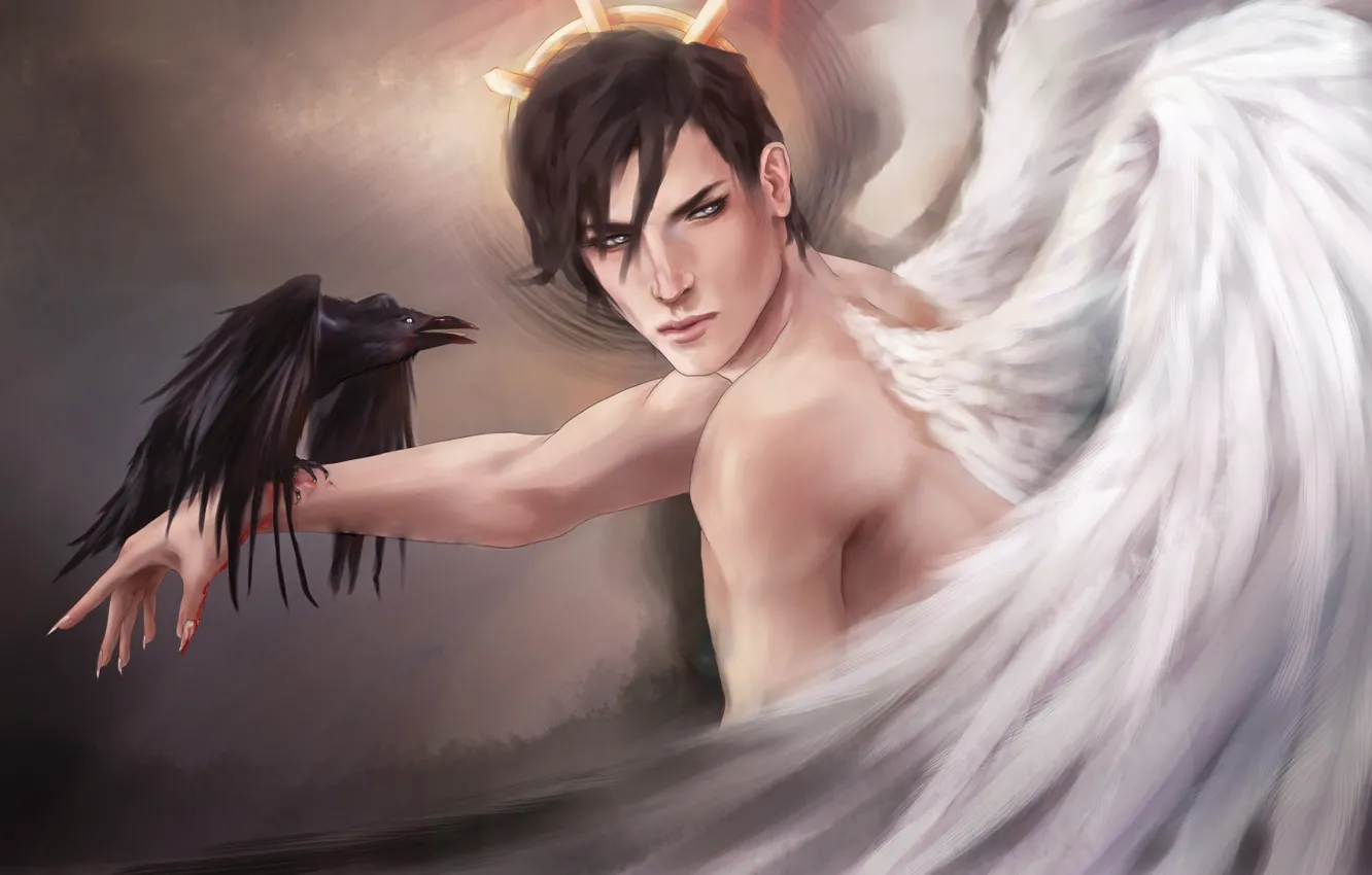 Photo wallpaper angel, hands, art, guy, Raven