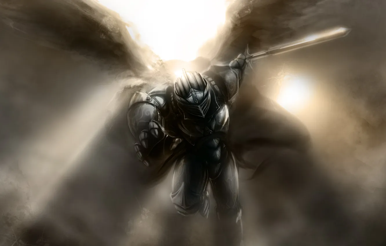 Photo wallpaper wings, angel, sword, armor, warrior, knight