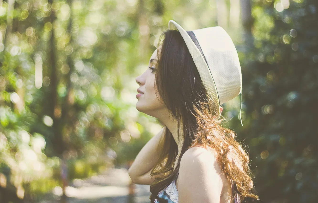 Photo wallpaper girl, hat, profile, hat