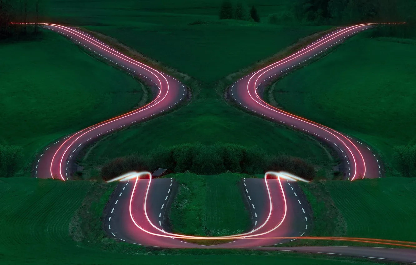 Photo wallpaper road, night, lights