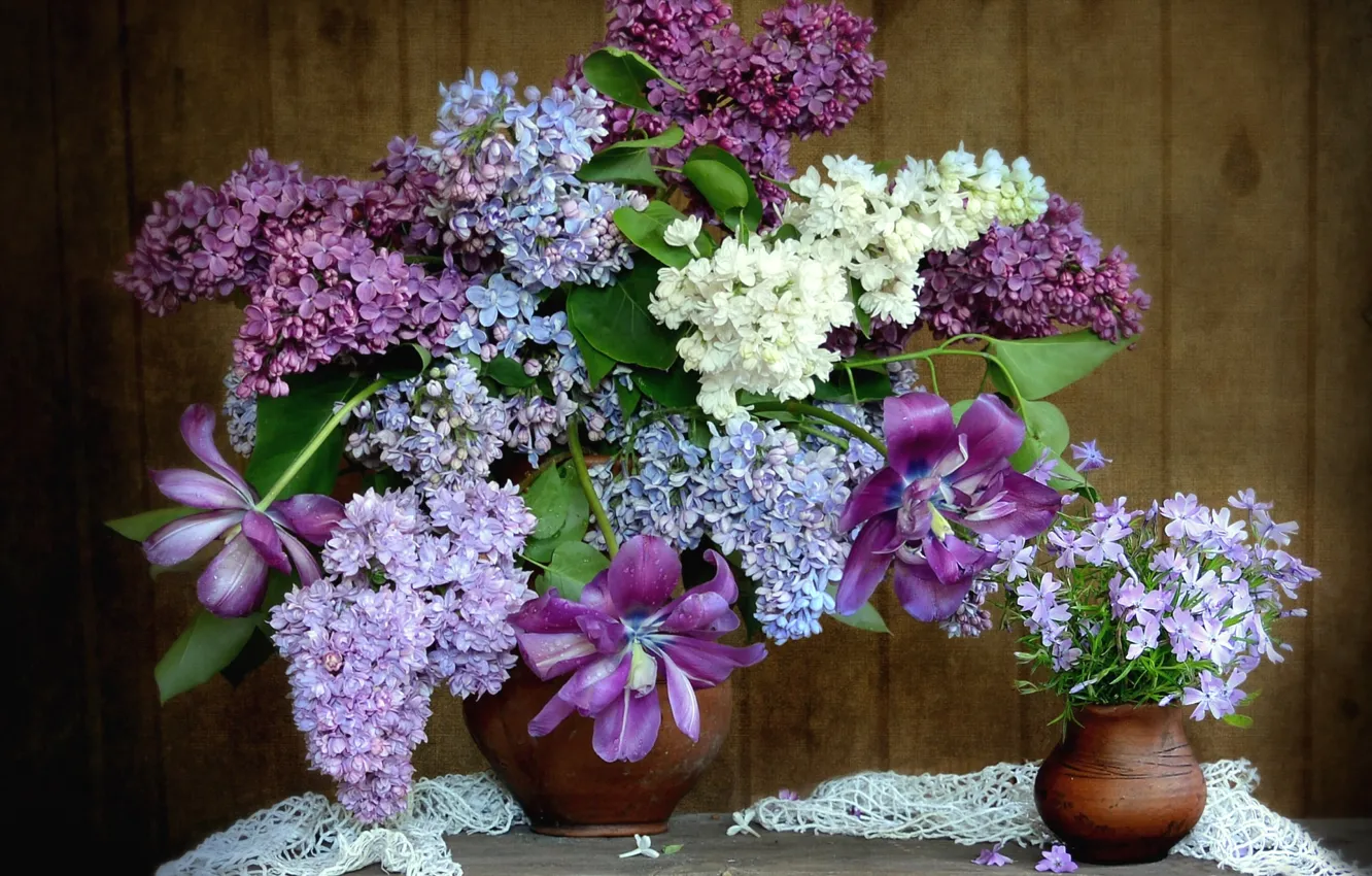 Photo wallpaper bouquet, tulips, lilac, Phlox