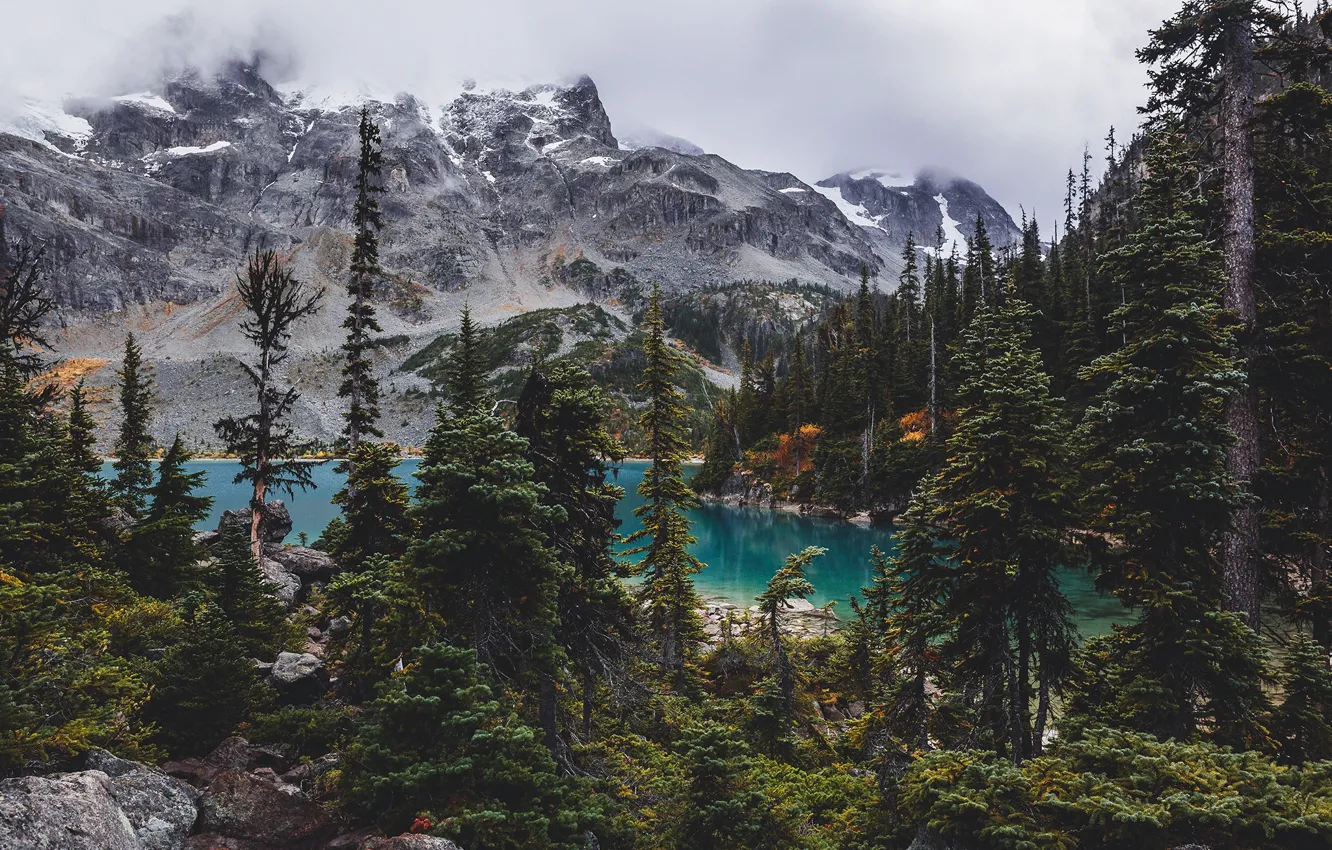 Photo wallpaper the sky, trees, mountains, nature, lake, rocks, Canada, British Columbia