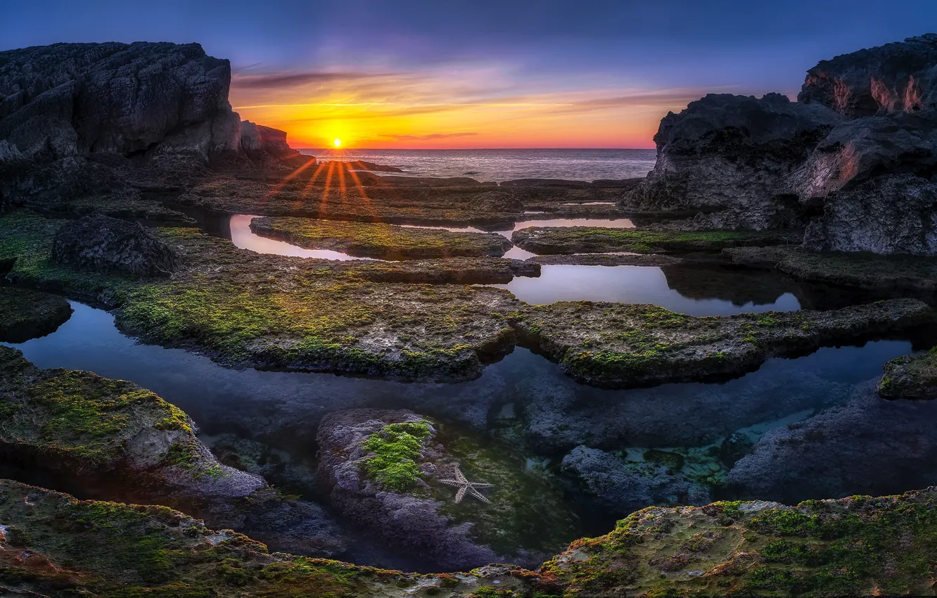 Photo wallpaper sea, sunset, shore