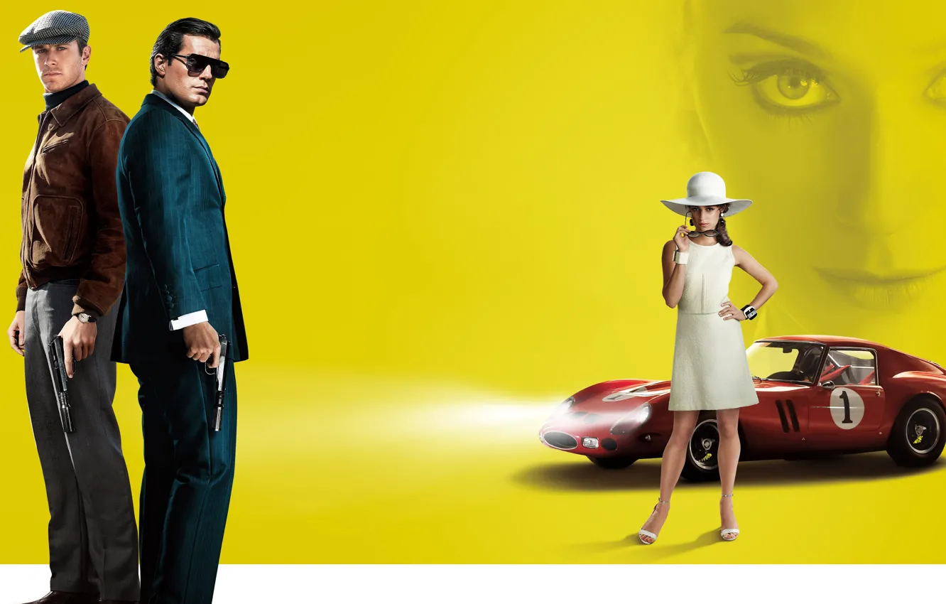 Photo wallpaper yellow, red, gun, weapons, background, hat, dress, cars