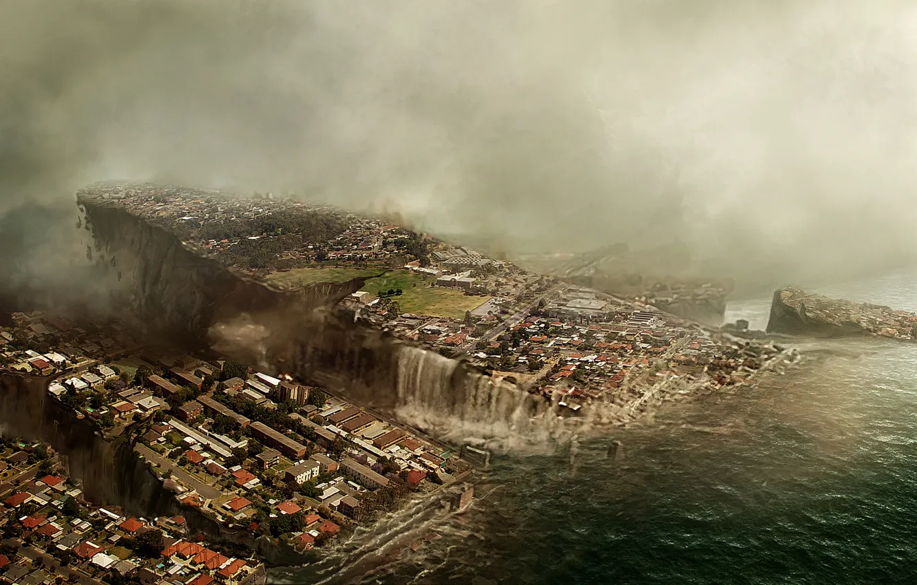 Photo wallpaper the sky, the city, Apocalypse, the building, flood, destruction, panorama, the end of the world