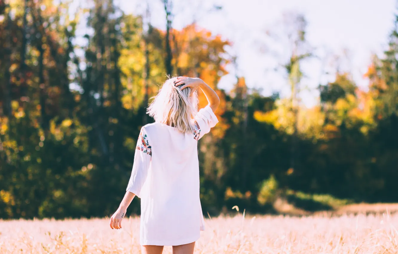 Photo wallpaper girl, back, dress, blonde