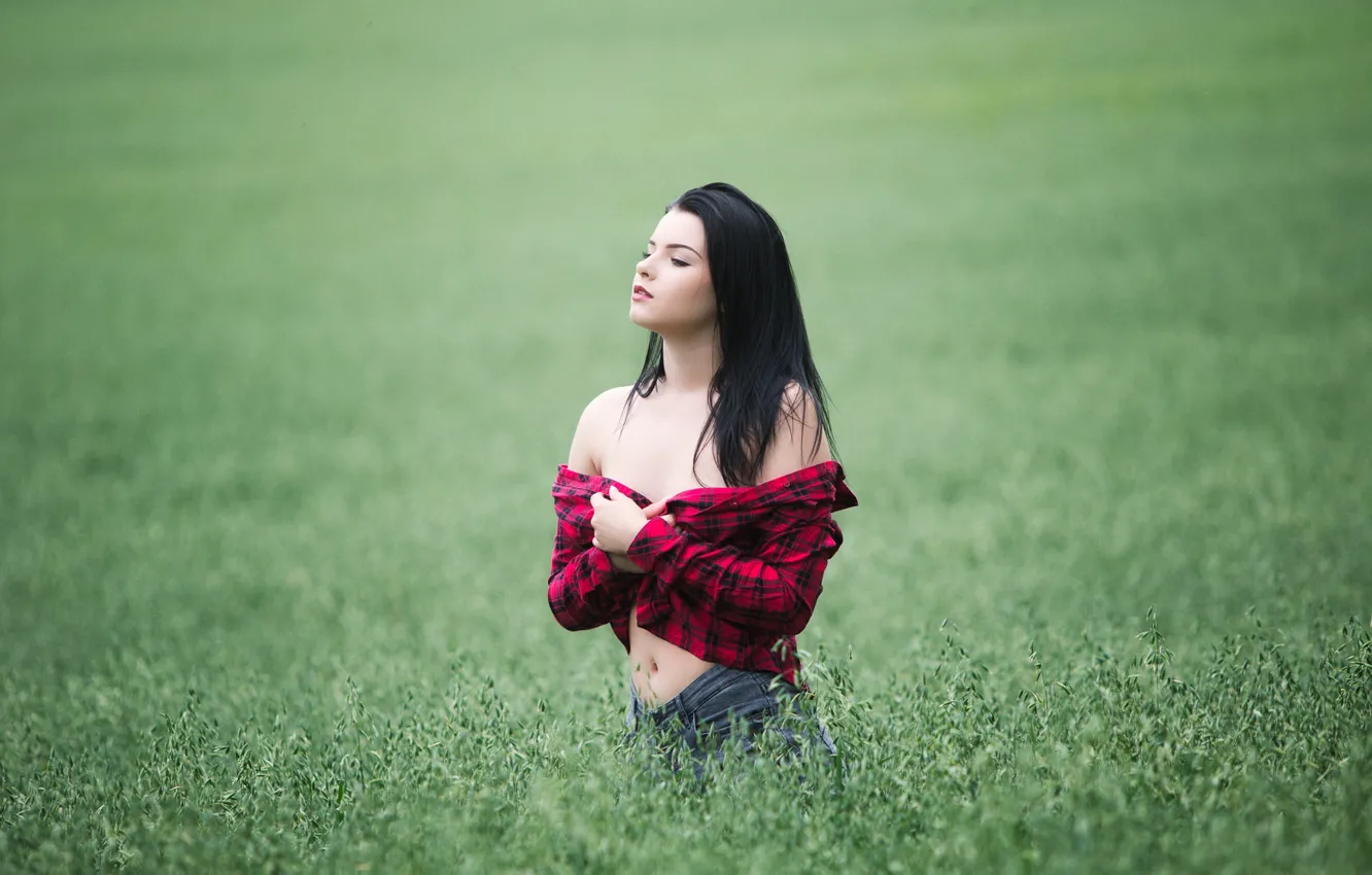 Photo wallpaper field, girl, mood, shirt