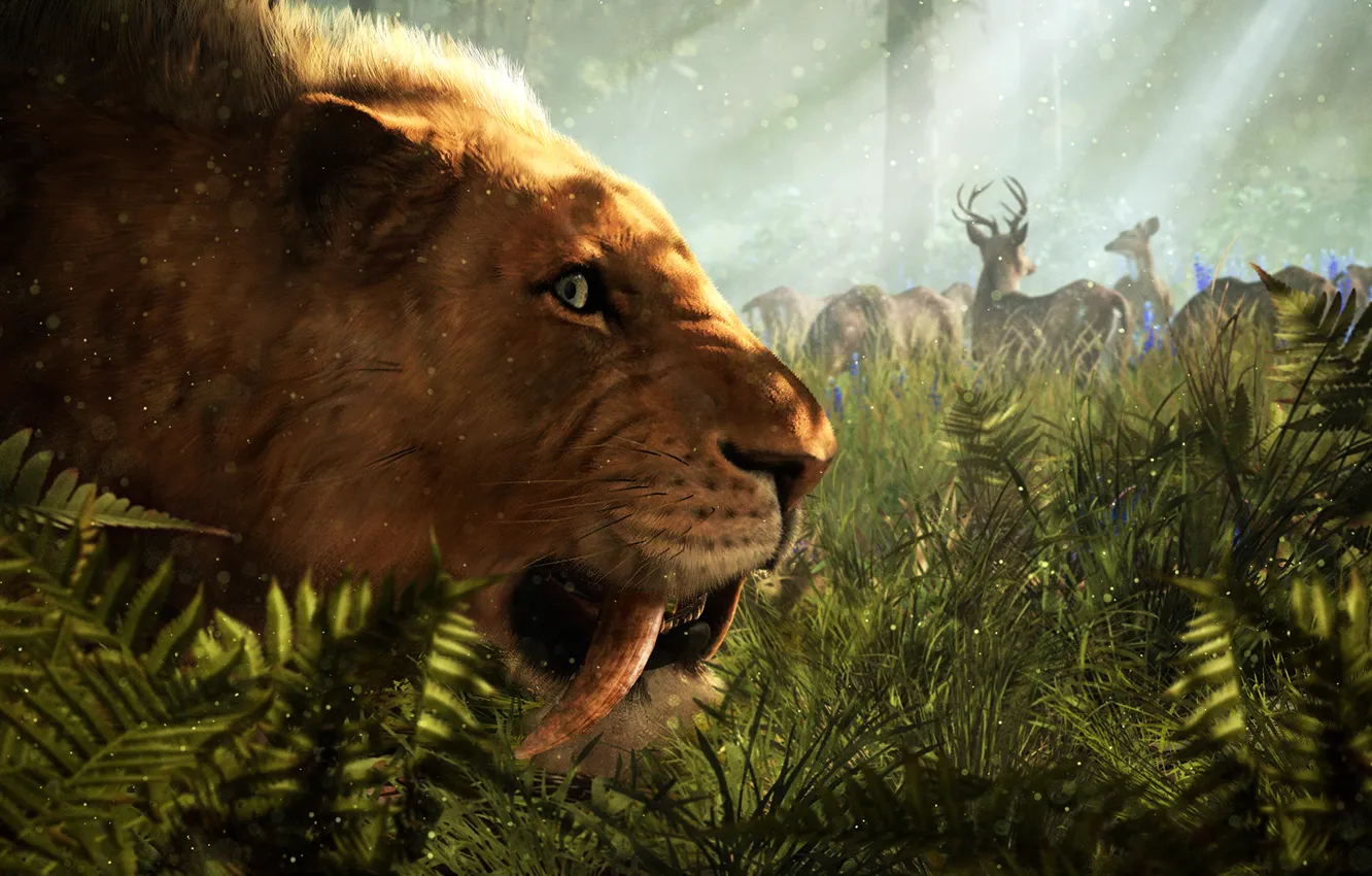 Photo wallpaper Grass, Far Cry, Ubisoft, Primal, Saber-toothed tiger