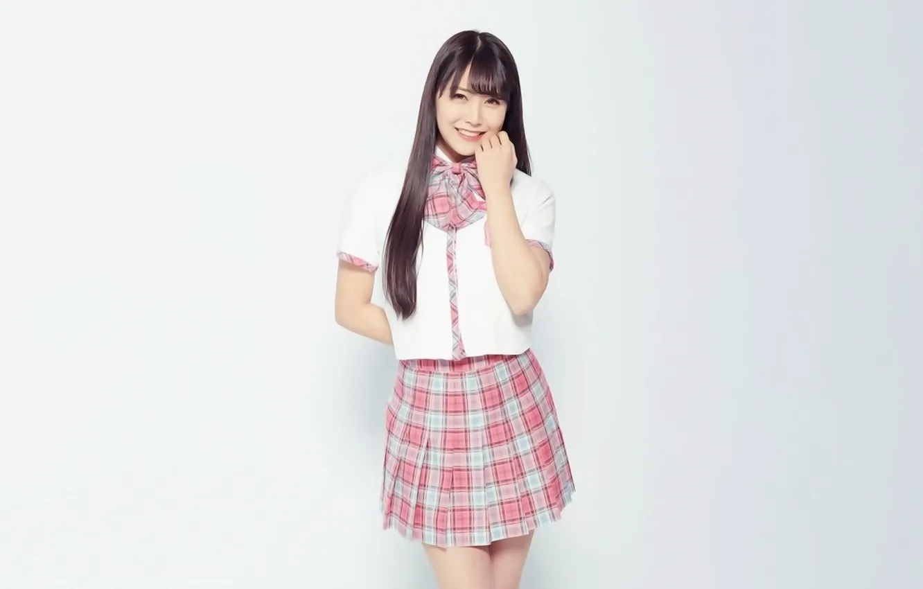 Photo wallpaper girl, school uniform, long hair, smile, beautiful, pretty, lips, face