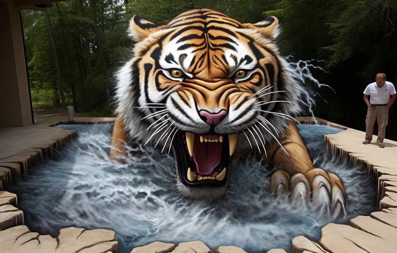 Photo wallpaper Tiger, Graffiti, Creative, Grin, Street art