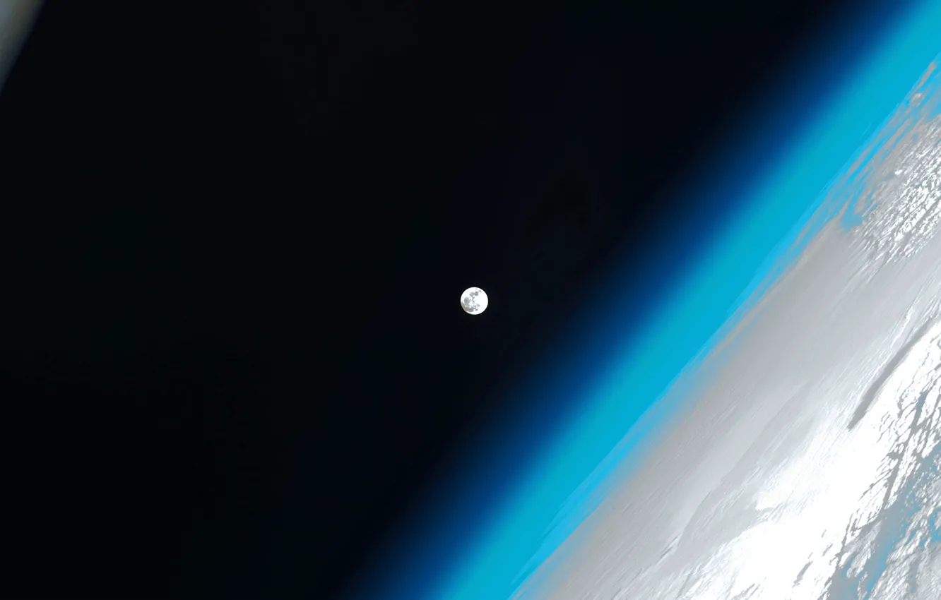 Photo wallpaper the atmosphere, The moon, Earth, ISS, photo NASA