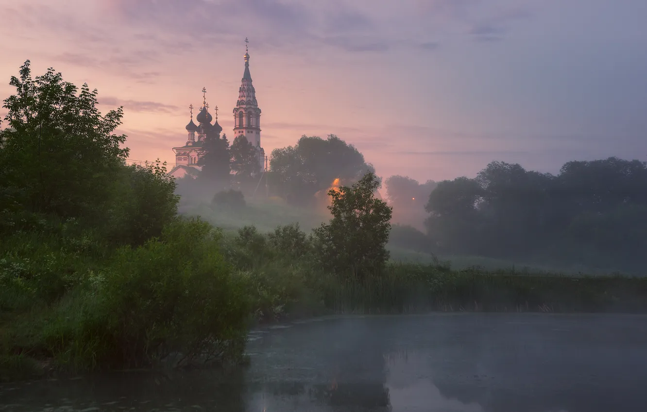 Photo wallpaper the suburbs, Church of the assumption, Alexander Strelchuk, Valishchevo village, summer sketch