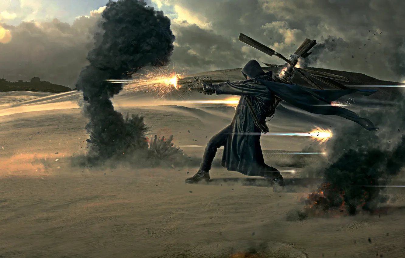 Photo wallpaper the explosion, shot, battle, steampunk, Steampunk