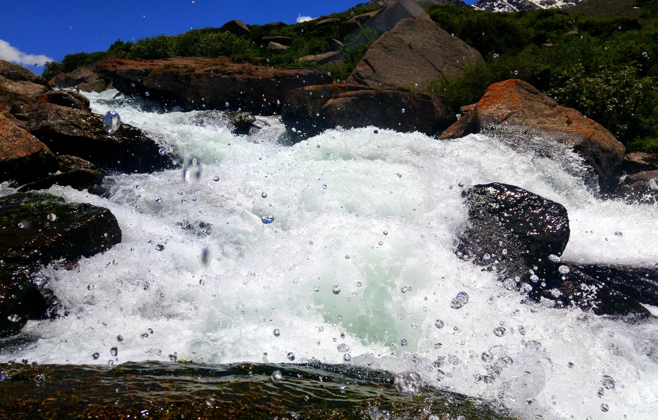 Photo wallpaper water, squirt, stones, waterfall