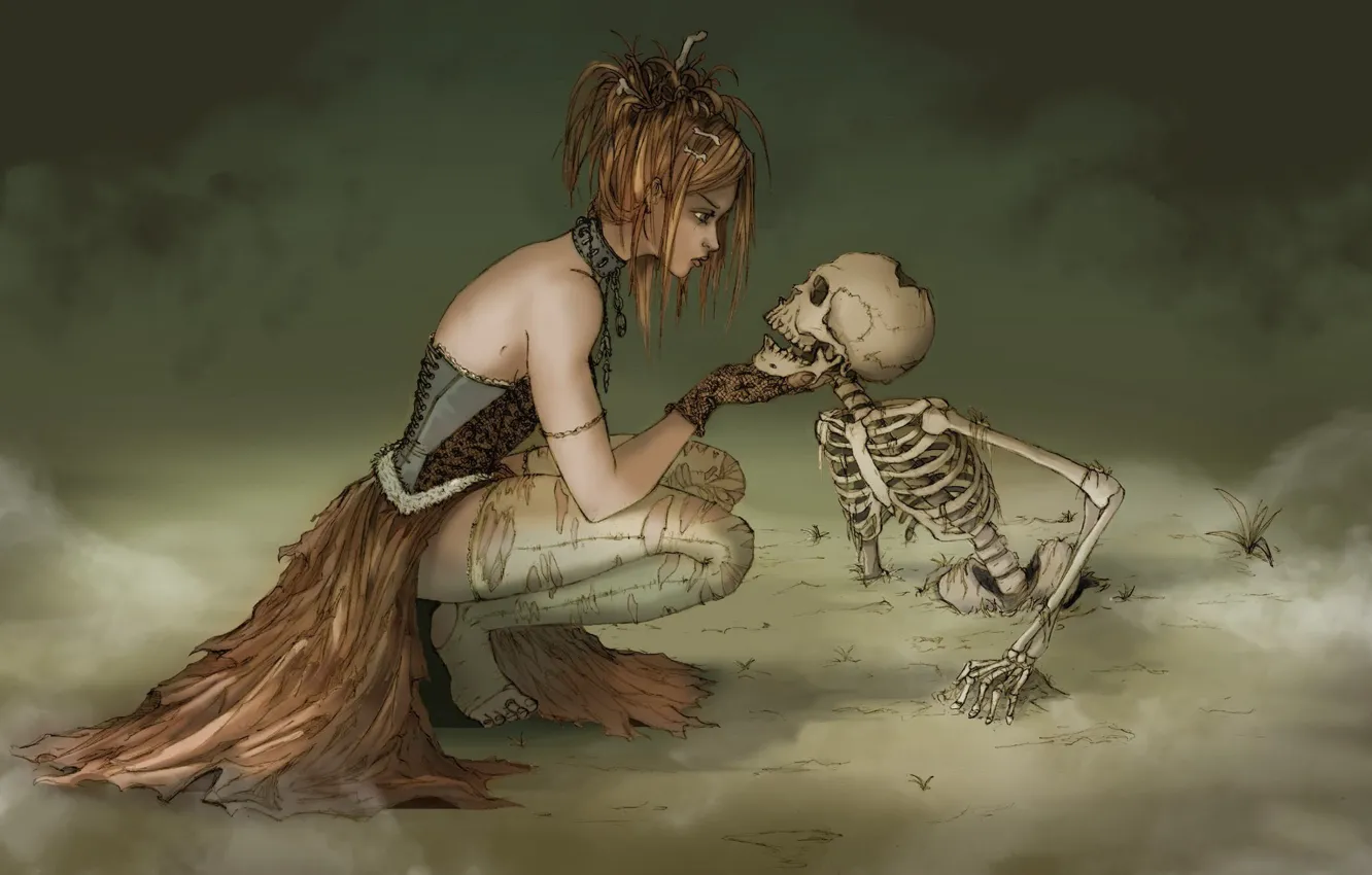 Photo wallpaper fog, skeleton, witch, witch