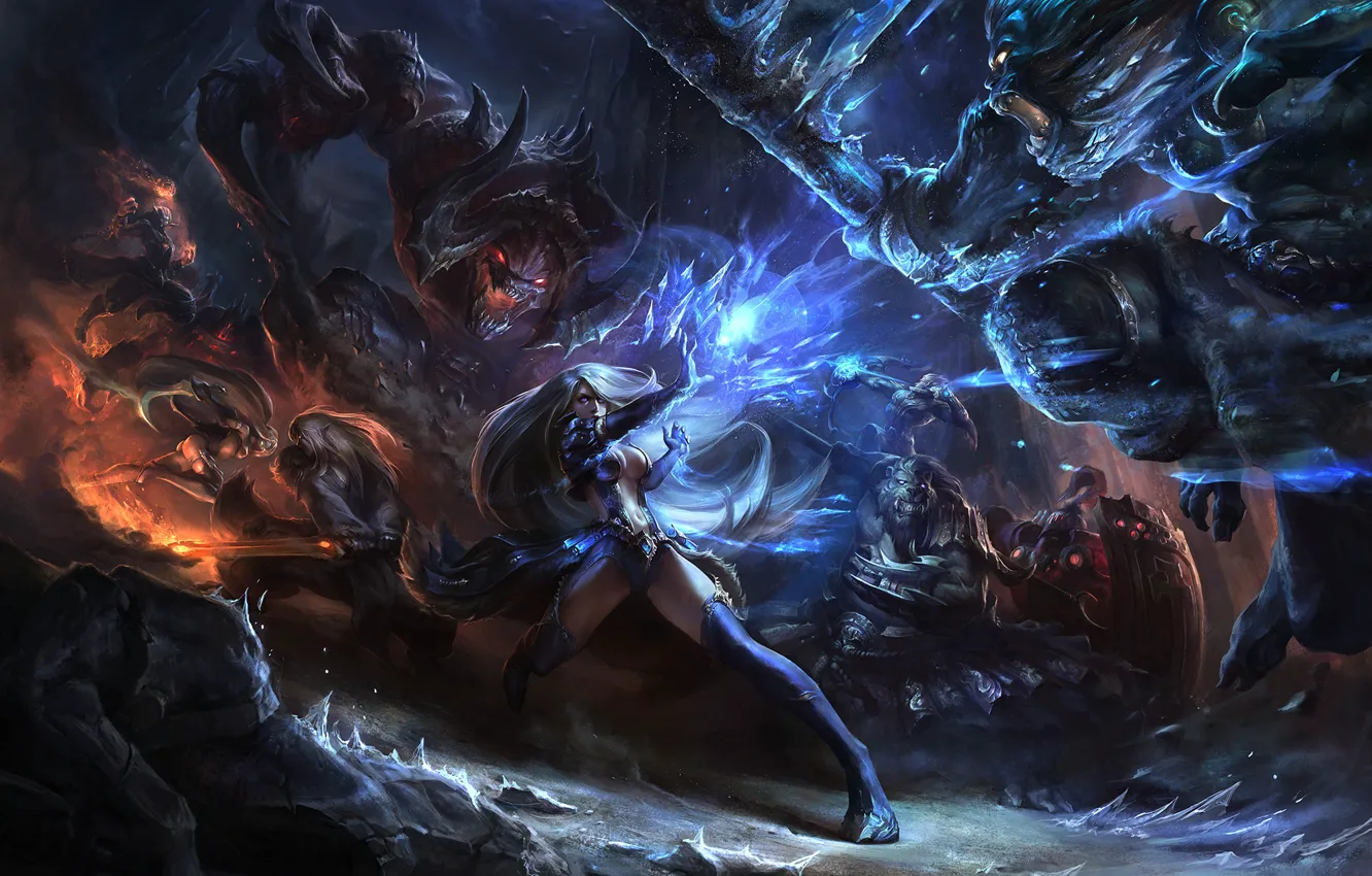 Photo wallpaper girl, weapons, magic, monster, battle, League of Legends