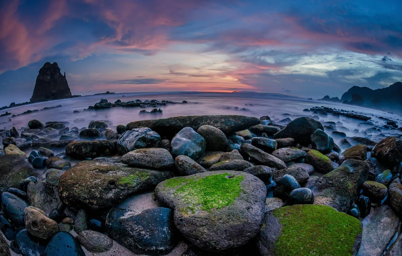 Photo wallpaper beach, the ocean, rocks, dawn, shore