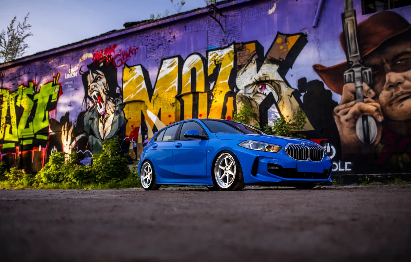 Photo wallpaper BMW, Blue, Front, Side, 1 Series, BMW 1 Series, JR Wheels