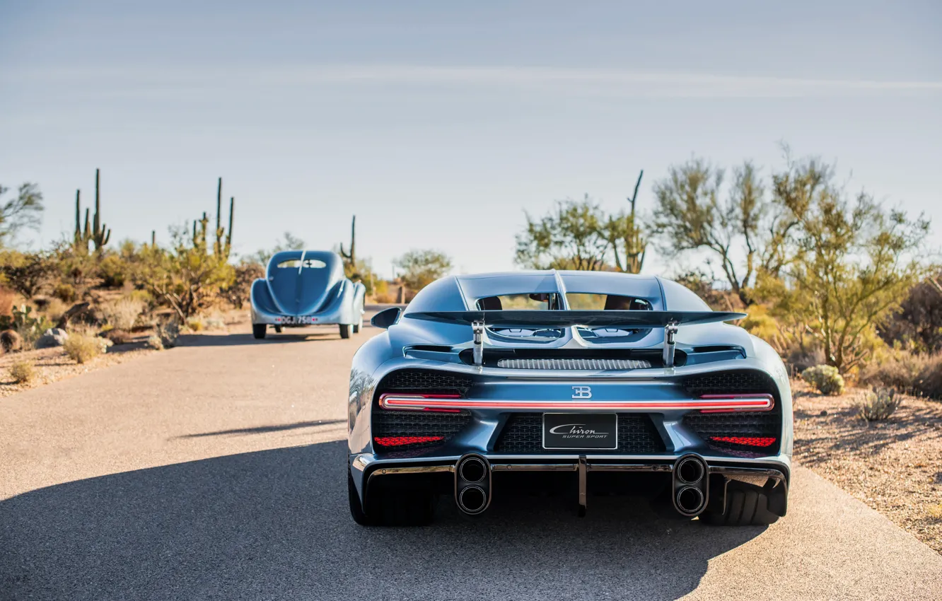 Photo wallpaper Bugatti, rear view, Chiron, Bugatti Type 57SC Atlantic, Type 57, Bugatti Chiron Super Sport "57 …