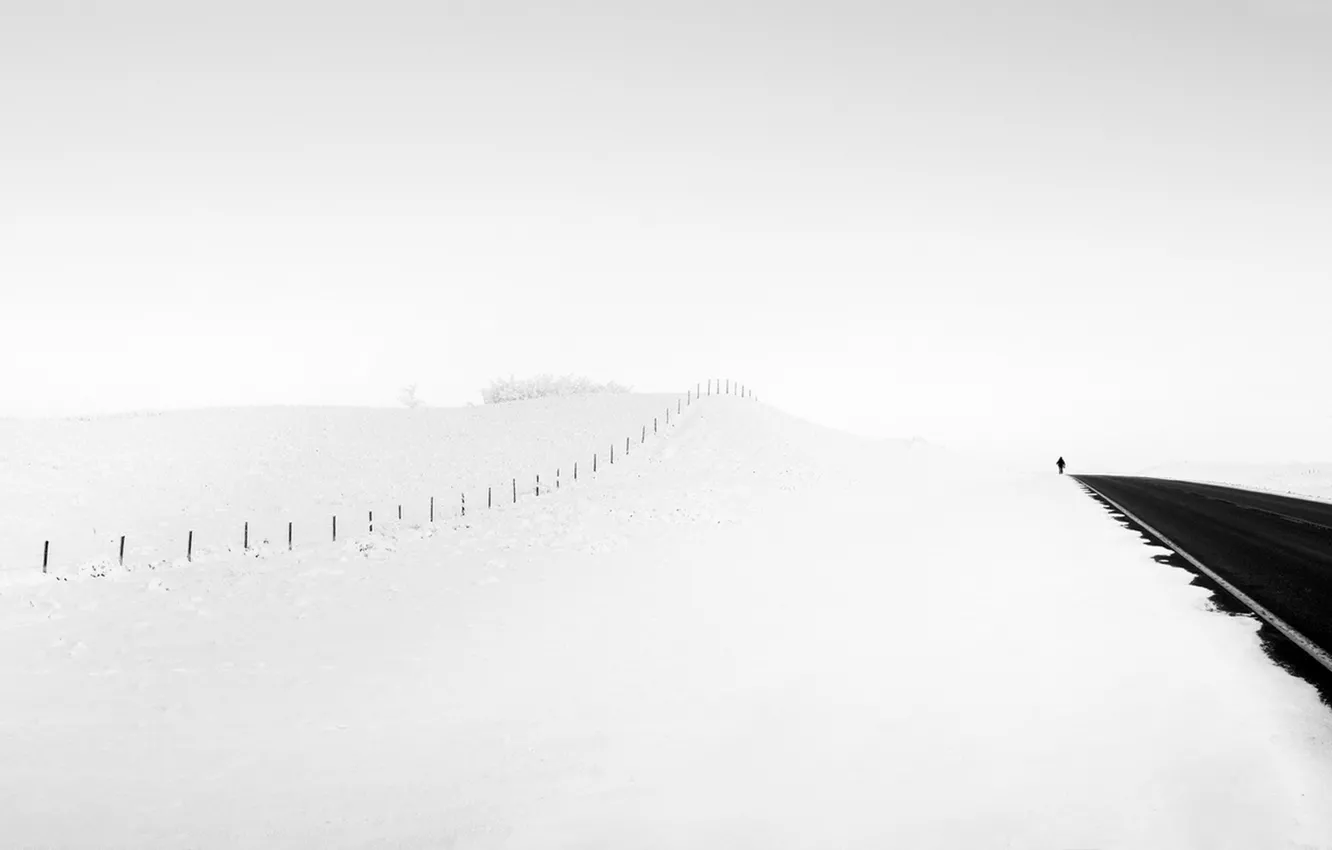 Photo wallpaper road, snow, people