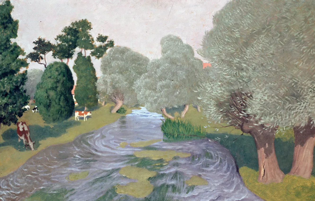 Photo wallpaper trees, river, picture, Landscape. Arques-La-Bataille, Felix Valloton