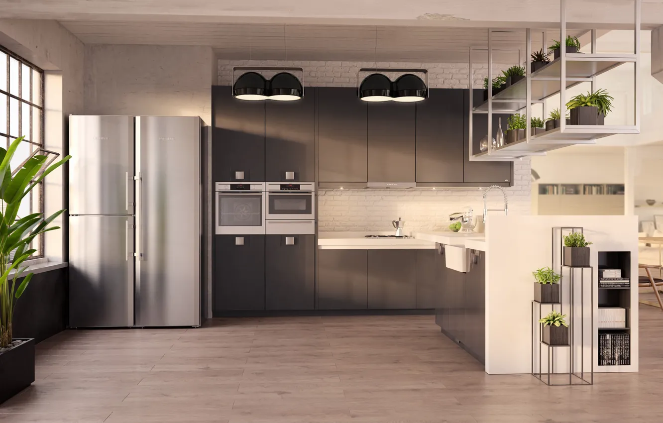 Photo wallpaper interior, refrigerator, kitchen, the room, Kitchens CGI