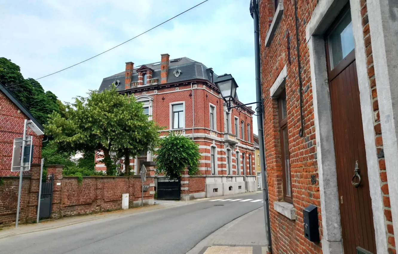 Photo wallpaper city, colors, colorful, red, house, rose, colourful, trees