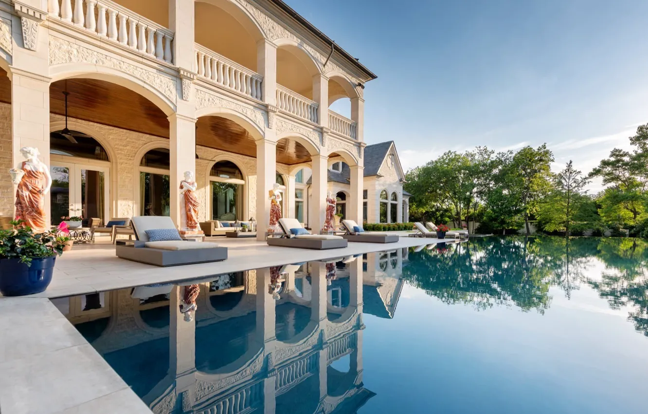 Photo wallpaper Villa, pool, columns, statue, architecture, terrace, Dallas, Dallas