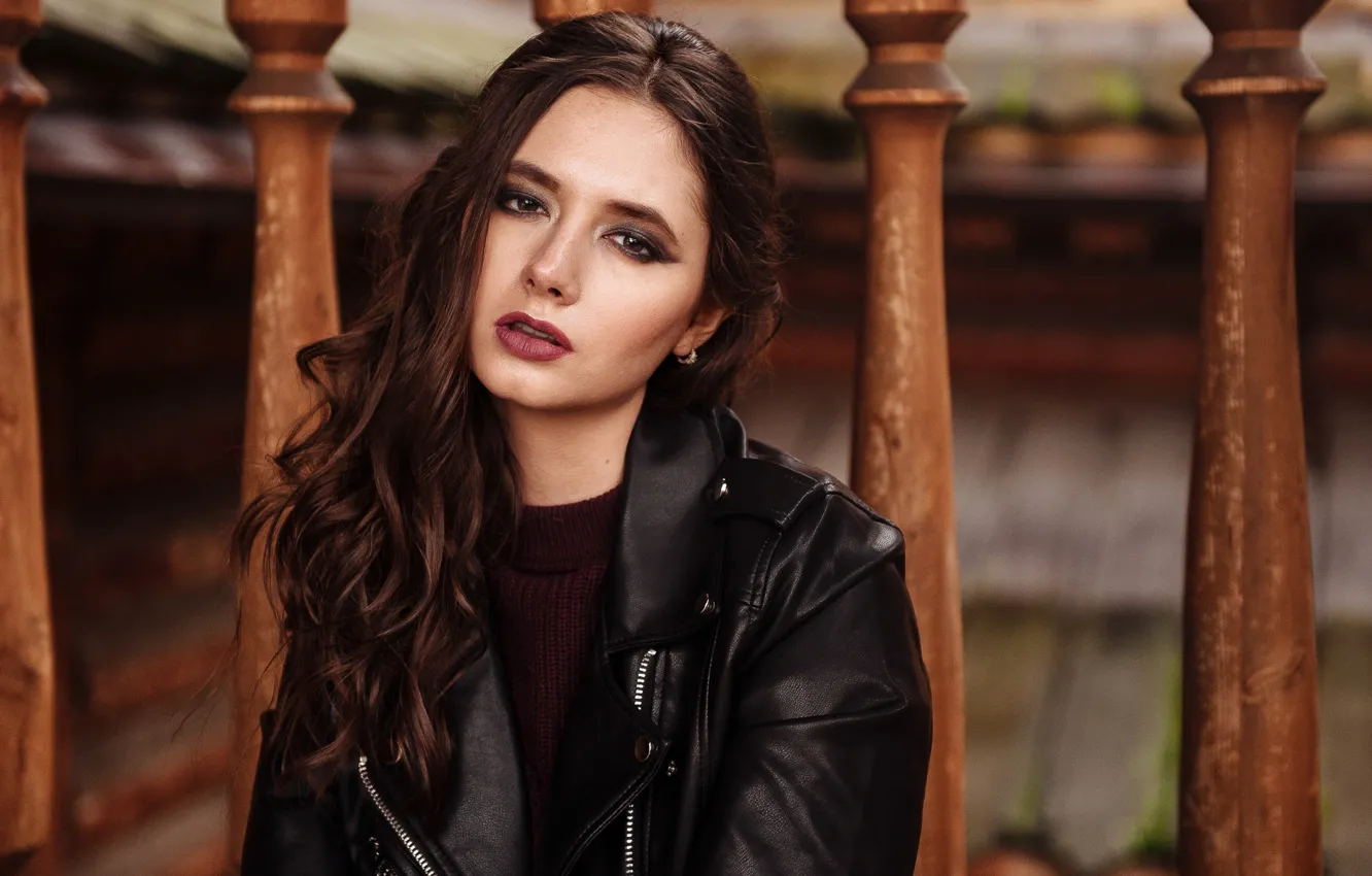 Photo wallpaper look, girl, face, portrait, jacket, long hair, Disha Shemetova, DISHA Shemetova