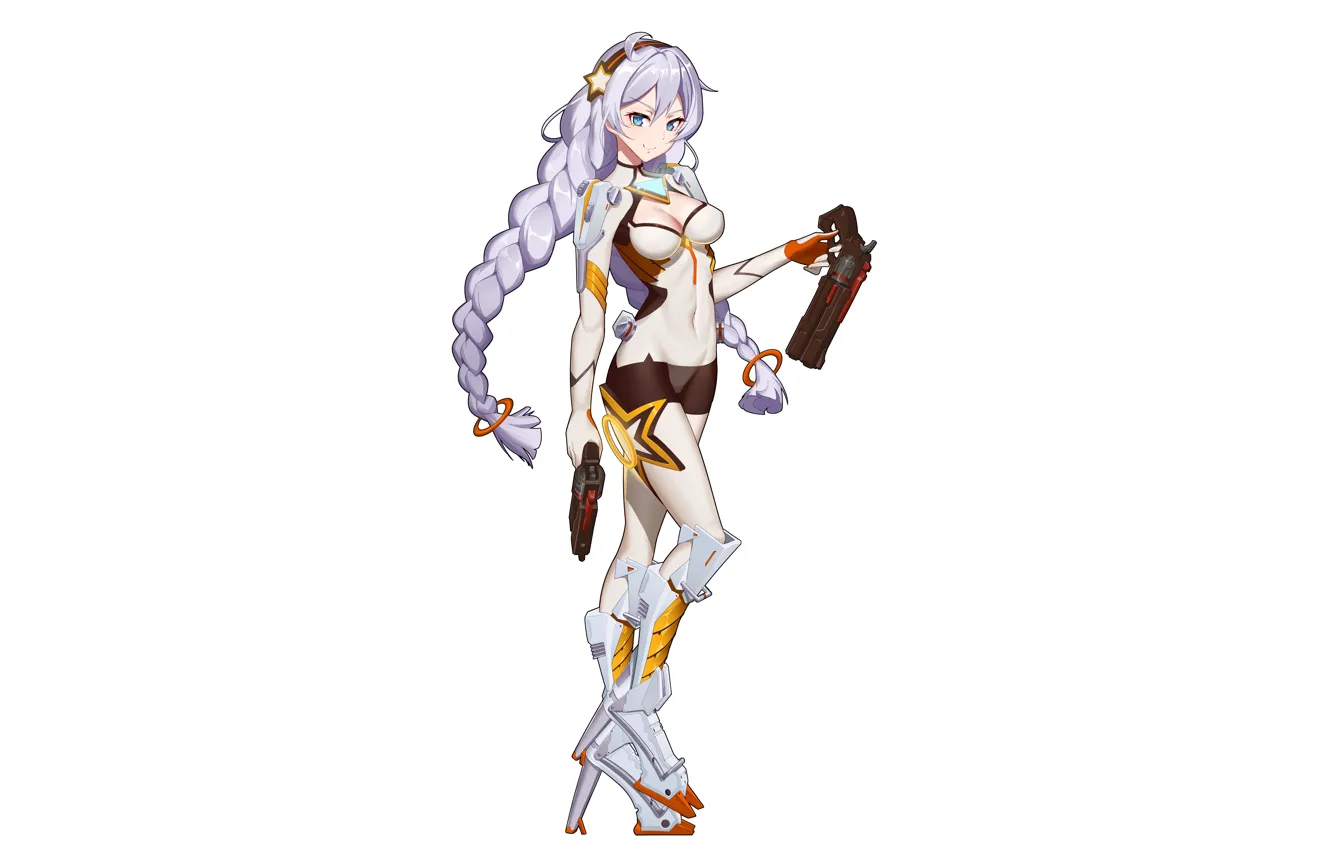 Photo wallpaper girl, sexy, cleavage, long hair, legs, boobs, anime, blue eyes