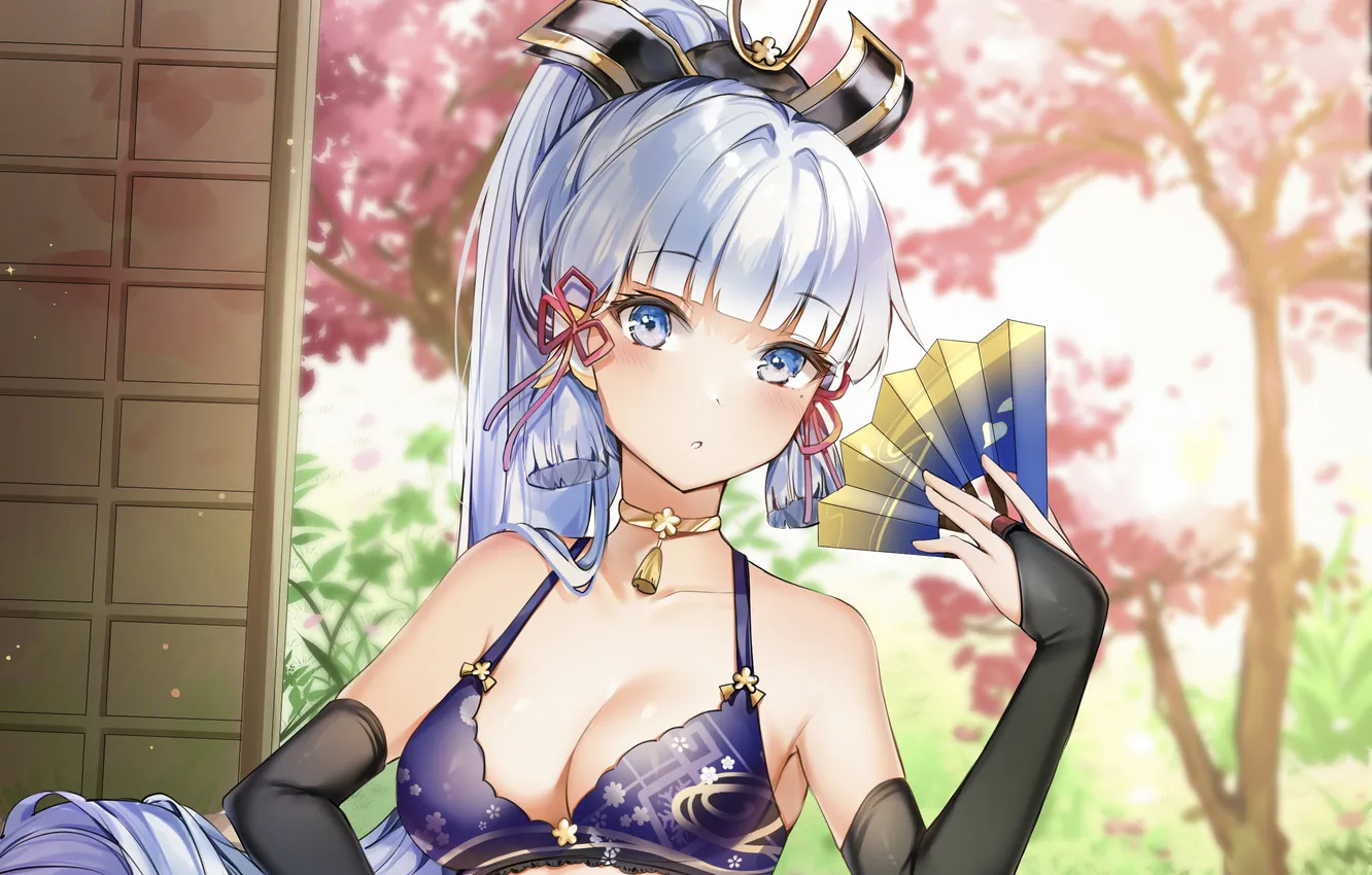 Photo wallpaper girl, grass, sexy, lingerie, bra, cleavage, long hair, trees