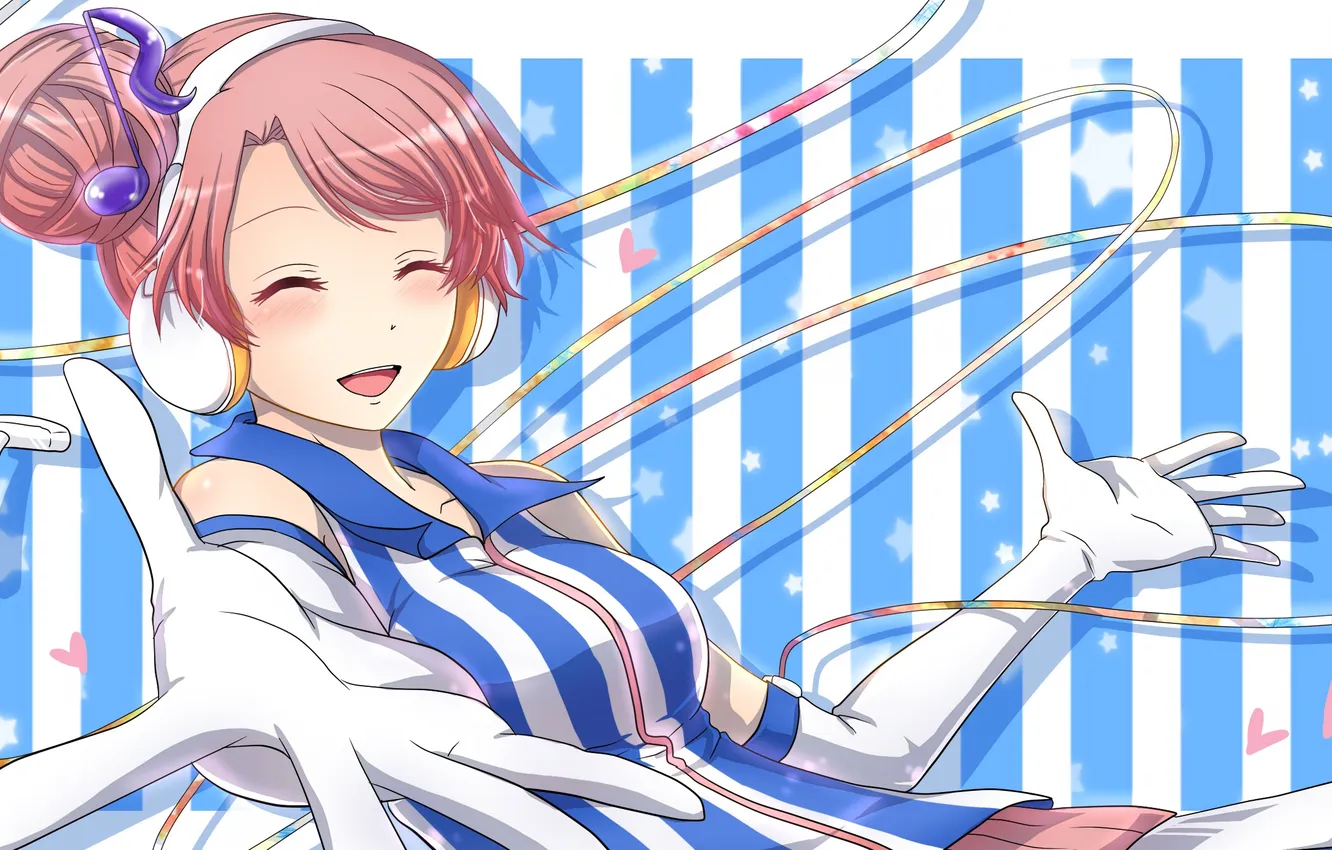 Photo wallpaper girl, notes, anime, headphones, art, vocaloid, Vocaloid, akikoroid-chan