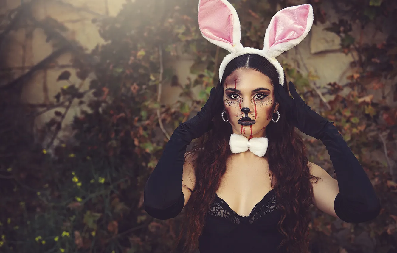 Photo wallpaper look, girl, face, style, portrait, makeup, Halloween, image