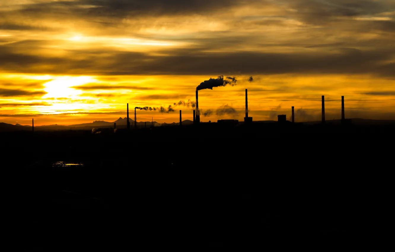 Photo wallpaper the city, plant, smoke, pipe