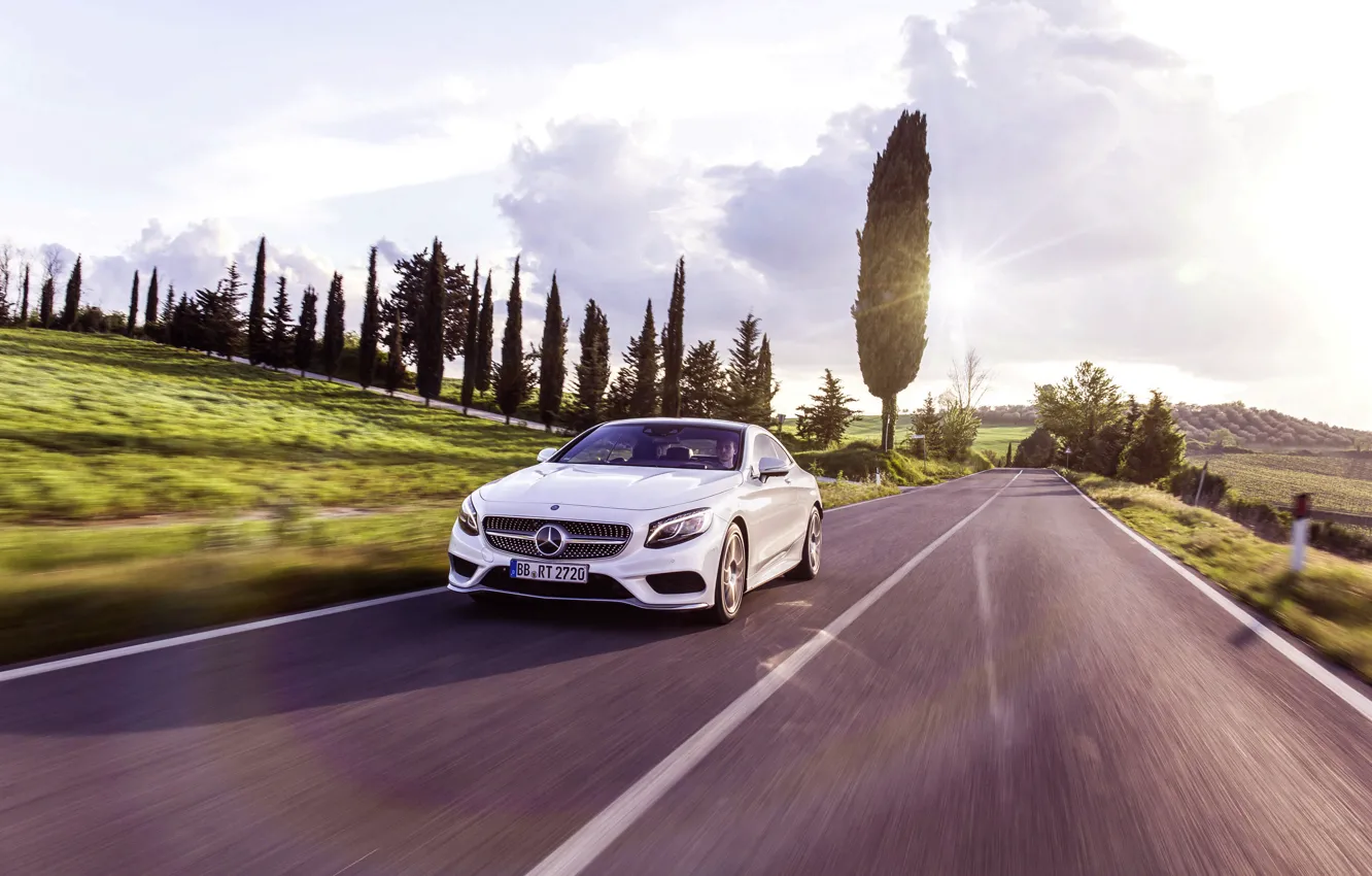 Photo wallpaper Mercedes-Benz, Auto, Road, White, Machine, Mercedes, Light, Asphalt