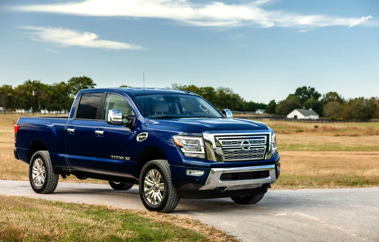 Photo wallpaper blue, Nissan, pickup, Titan, 2020, Titan XD SL