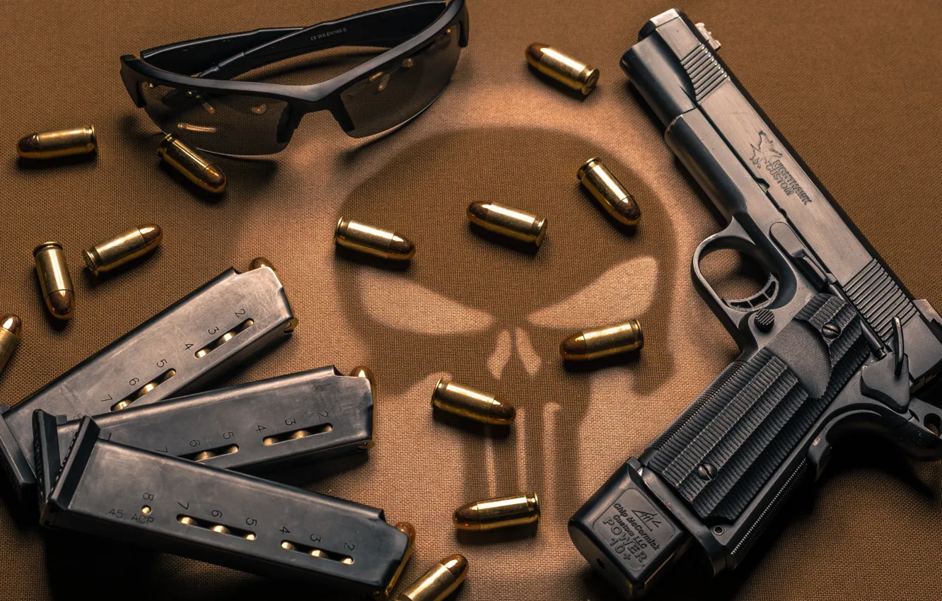 Photo wallpaper gun, weapons, Glasses, gun, weapon, custom, custom, M1911