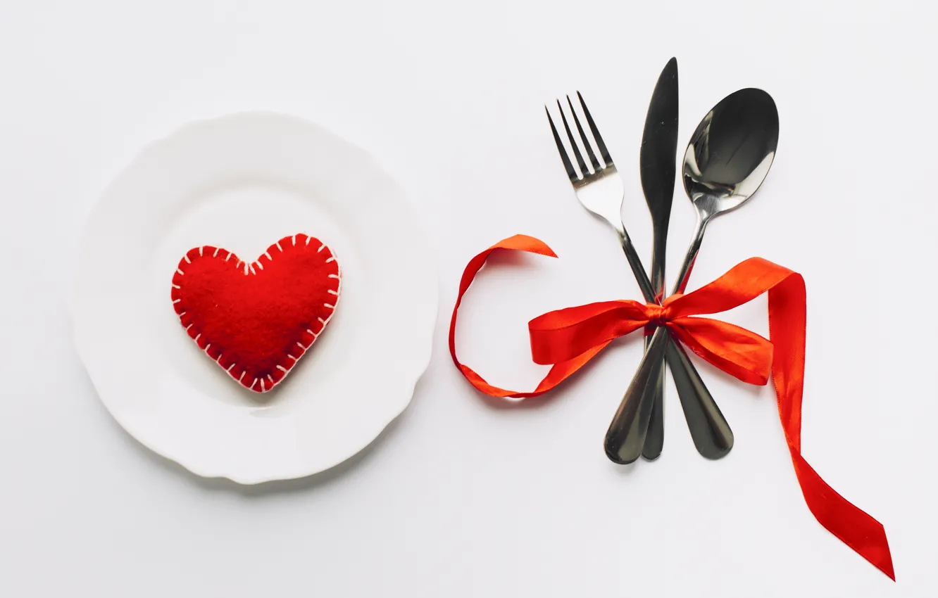 Photo wallpaper Hearts, Holiday, Valentine's day, Cutlery