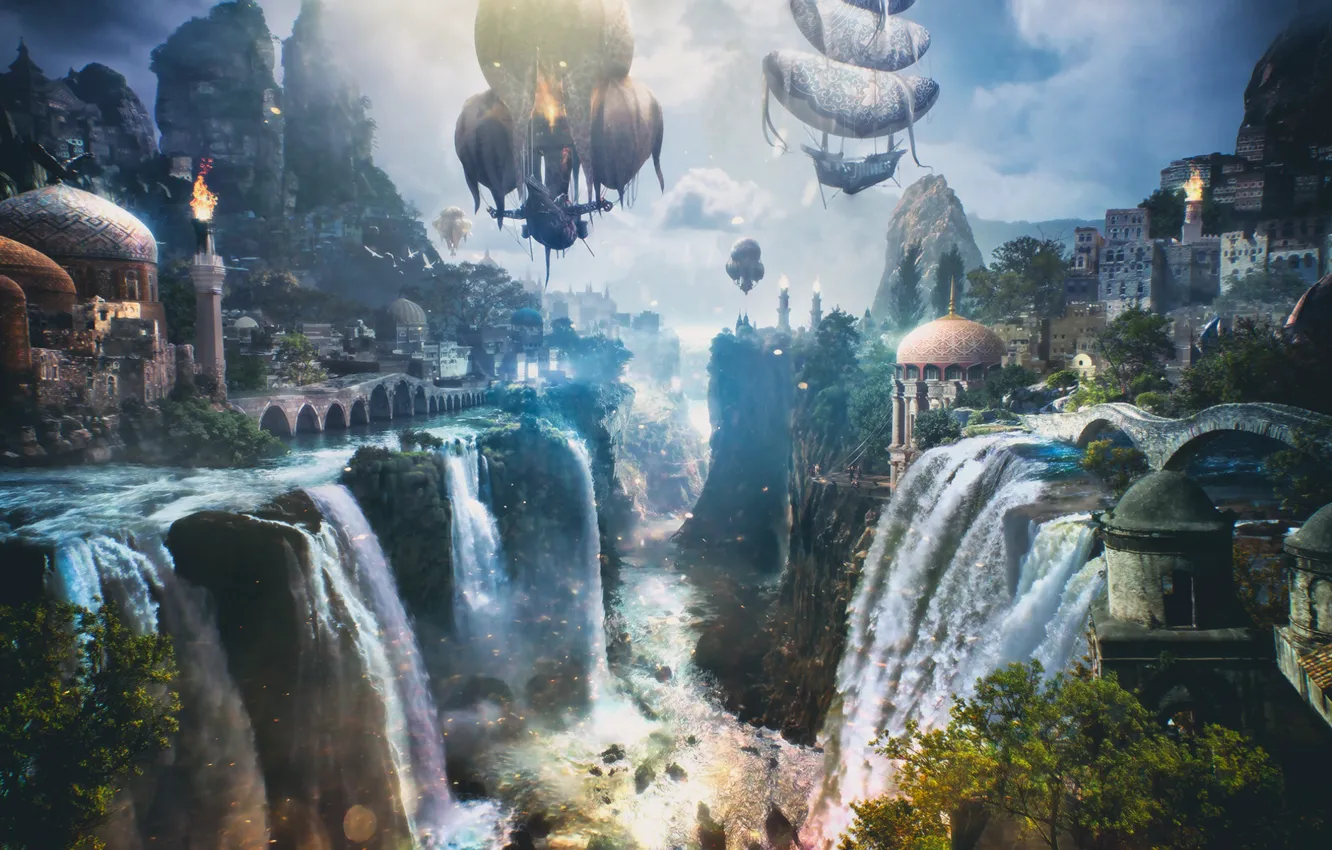 Photo wallpaper river, open, rocks, transport, building, settlement, Kon'on, Vierra