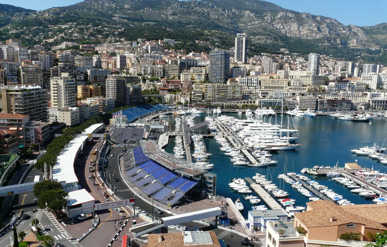 Photo wallpaper mountains, the city, yacht, Monaco, Monaco