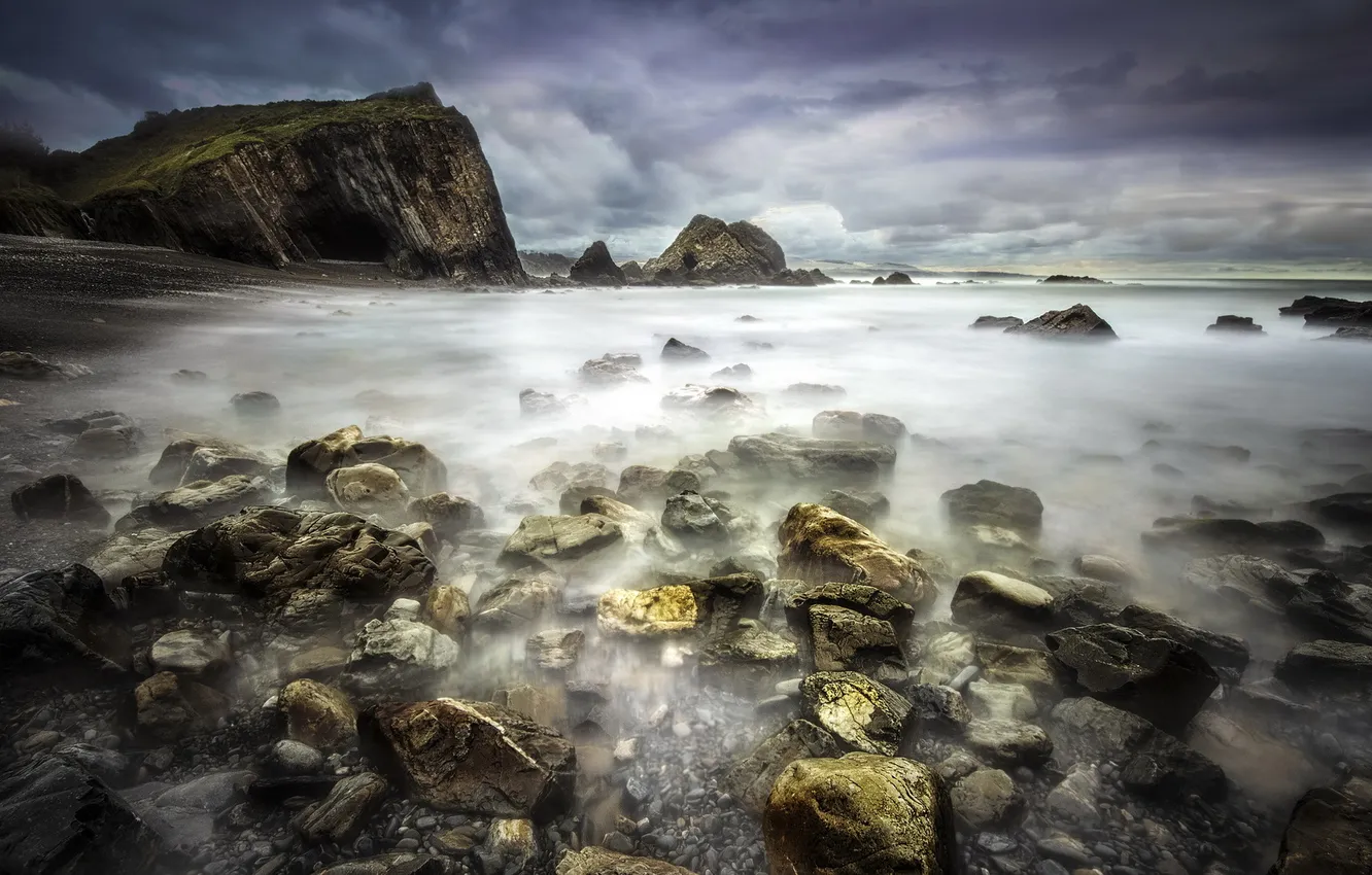 Photo wallpaper sea, landscape, stones