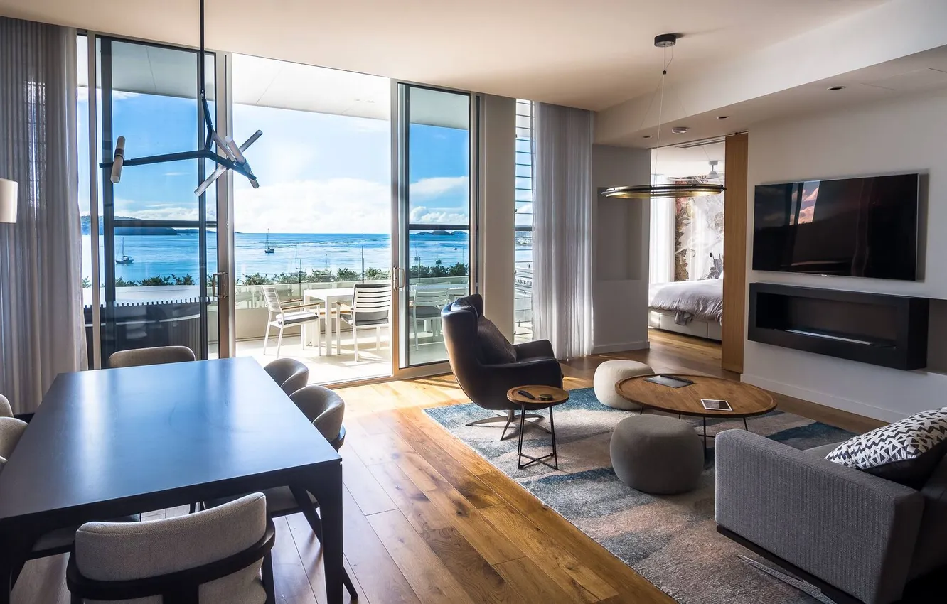 Photo wallpaper design, style, interior, Australia, balcony, living room, dining room, ocean views