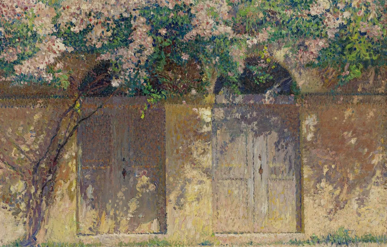 Photo wallpaper picture, Henri-Jean Guillaume Martin, Henri Matrin, A pair of Gates under the dog-Rose in Bloom