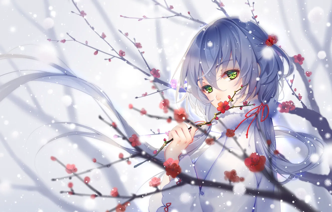 Photo wallpaper girl, snow, flowers, Vocaloid, Luo Tianyi