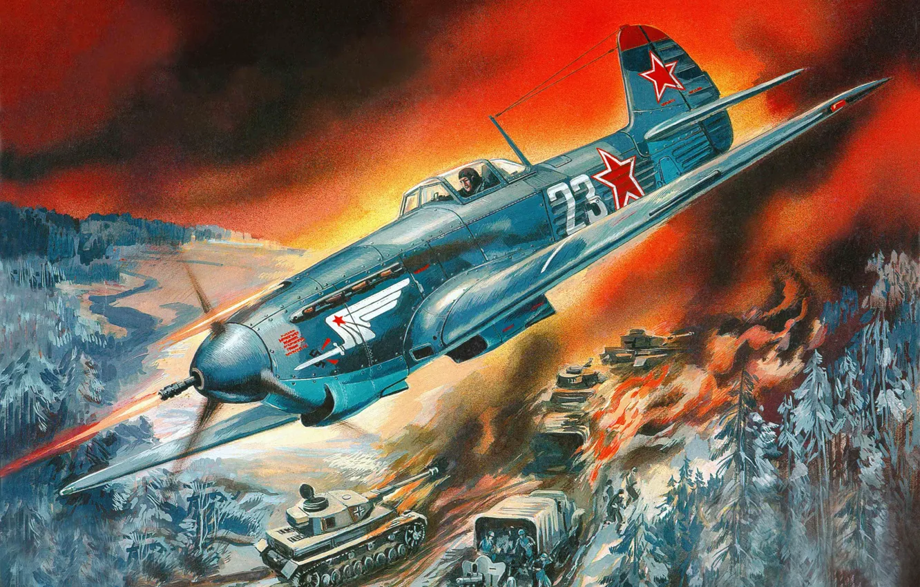 Photo wallpaper fighter, fighter, airstrike, Yakovlev, Soviet, single-engine, Russian, WW2.