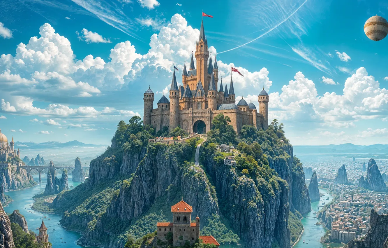 Photo wallpaper fantasy, landscape, castle, AI Art